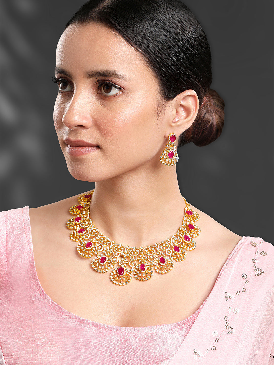 Radiant Ruby CZ and Red Stone Necklace Set