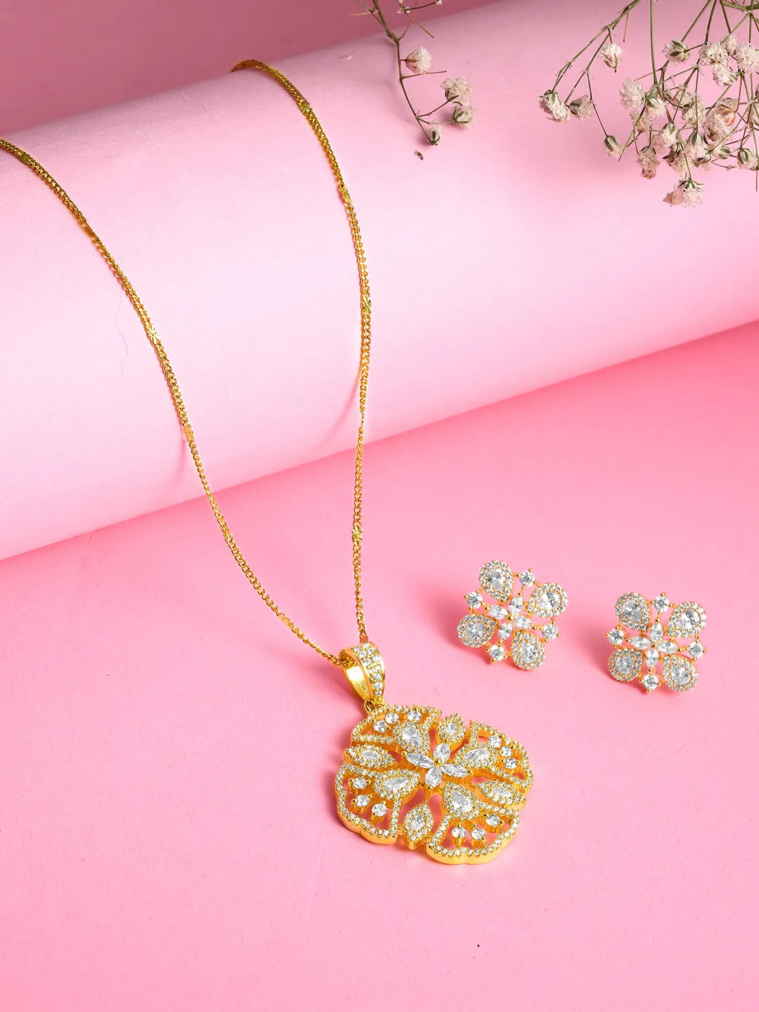 Blooming Elegance CZ Stud Pendant Set