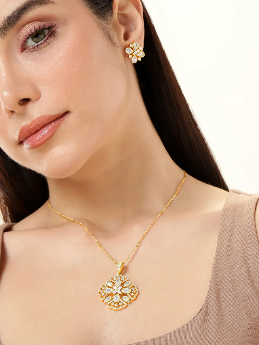 Blooming Elegance CZ Stud Pendant Set