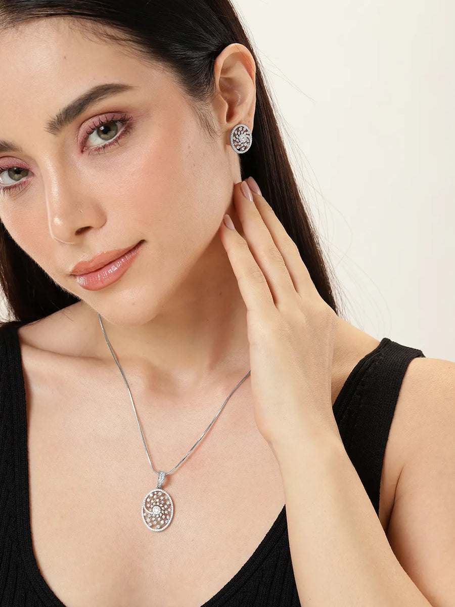Oval Grace CZ Stud Pendant Set
