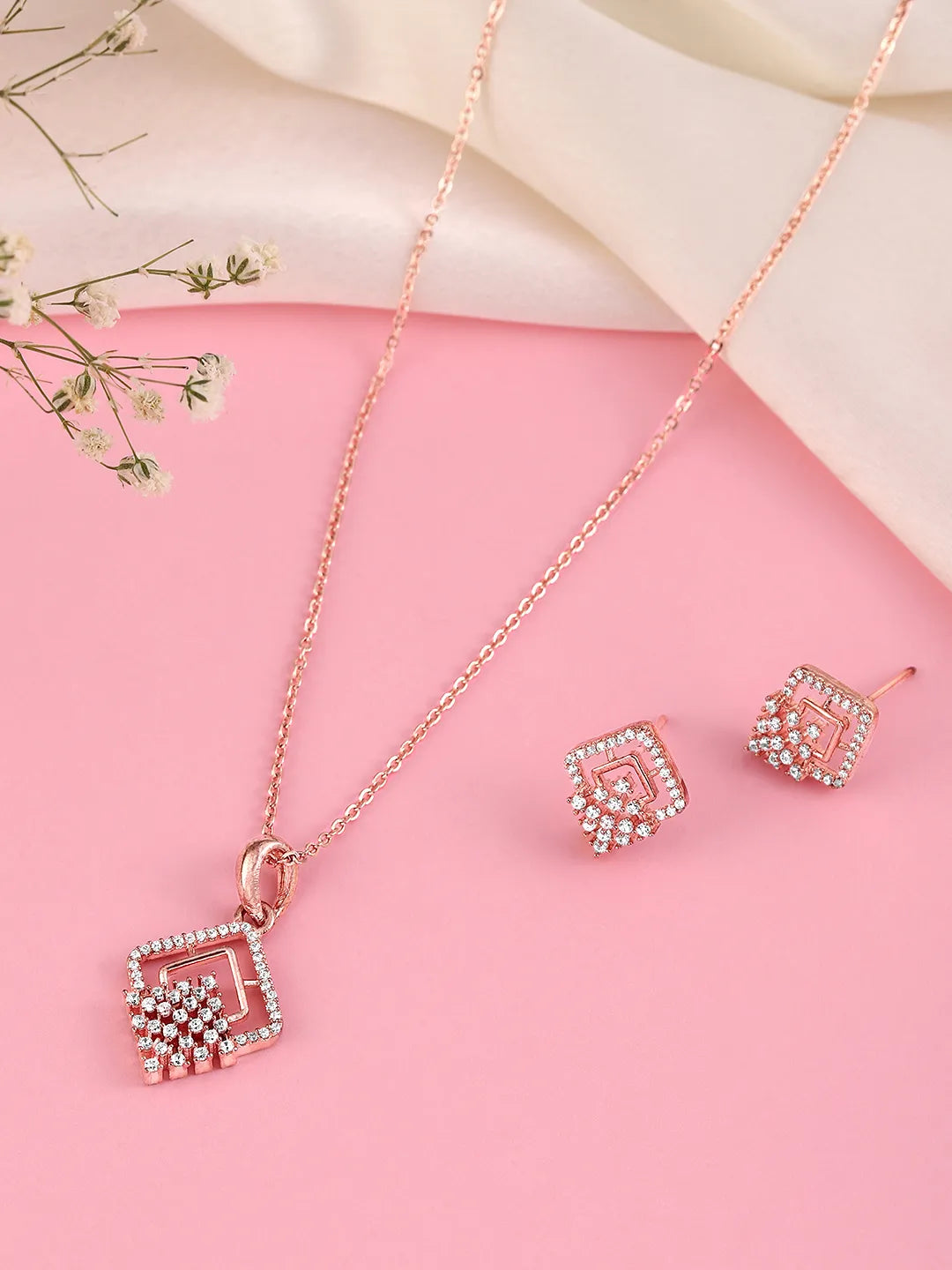 Brilliant CZ Studded Pendant Set
