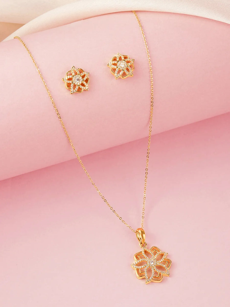 Floral Bloom CZ Petal Pendant Set