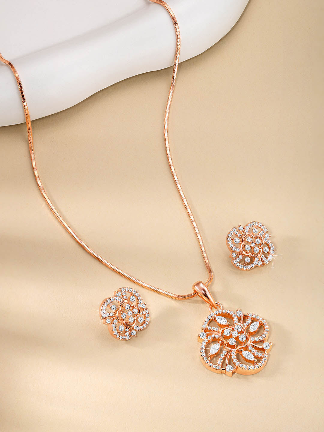 Floral Fusion CZ Contemporary Pendant Set