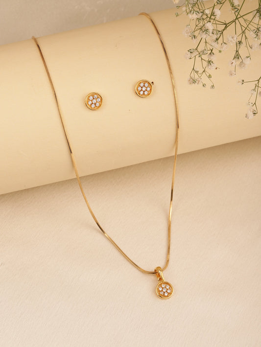 Crystal Studded Spark Round Pendant Set