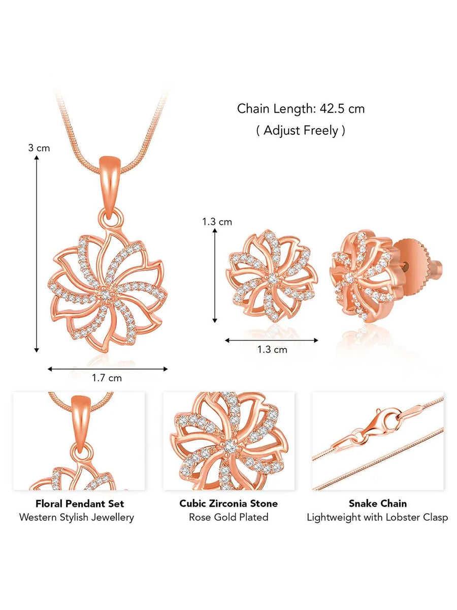 Petite Bloom CZ Floral Pendant Set - Rose Gold