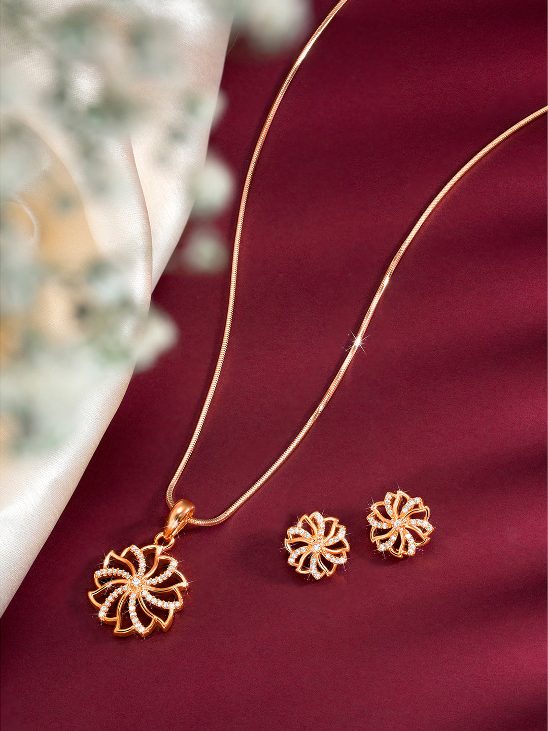 Petite Bloom CZ Floral Pendant Set