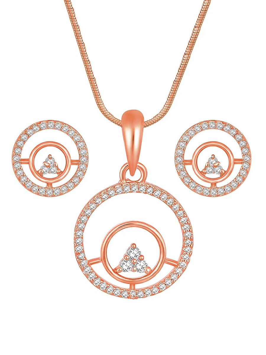 Elegant CZ Round Pendant Orbit Set - Rose Gold