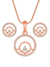 Elegant CZ Round Pendant Orbit Set - Rose Gold