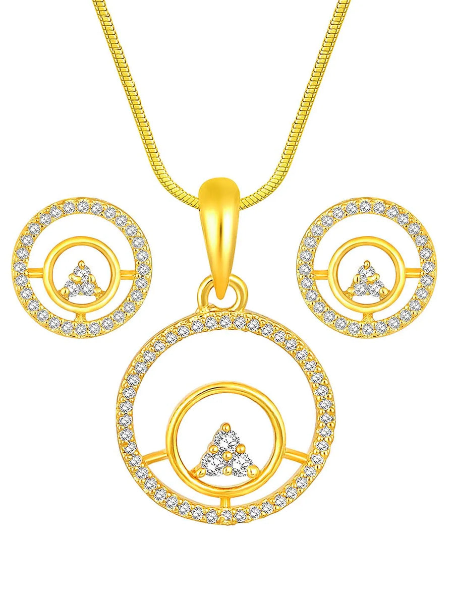 Elegant CZ Round Pendant Orbit Set - Gold