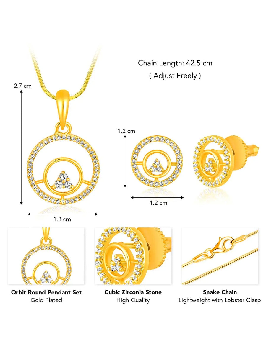 Elegant CZ Round Pendant Orbit Set - Gold