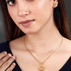 Elegant CZ Round Pendant Orbit Set - Gold