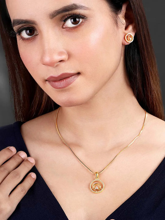 Elegant CZ Round Pendant Orbit Set - Gold