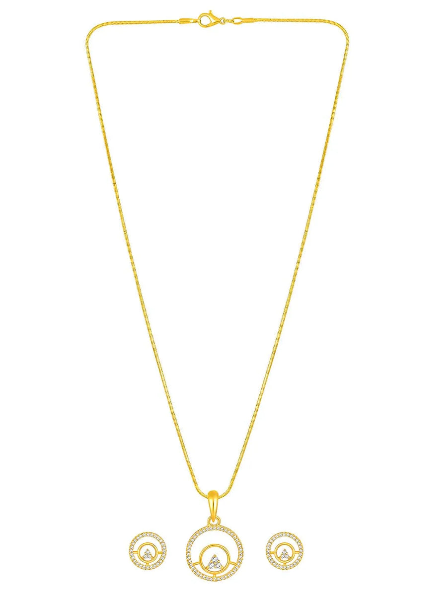 Elegant CZ Round Pendant Orbit Set - Gold
