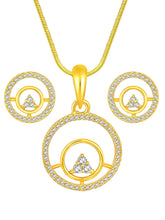 Elegant CZ Round Pendant Orbit Set - Gold