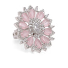 Rosy Orbit Ring with Crystal Charm