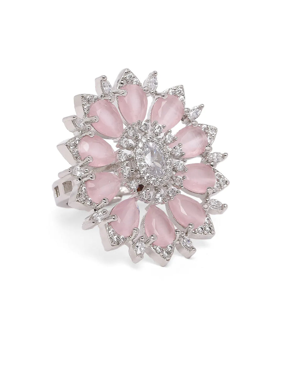 Rosy Orbit Ring with Crystal Charm