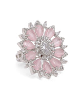 Rosy Orbit Ring with Crystal Charm