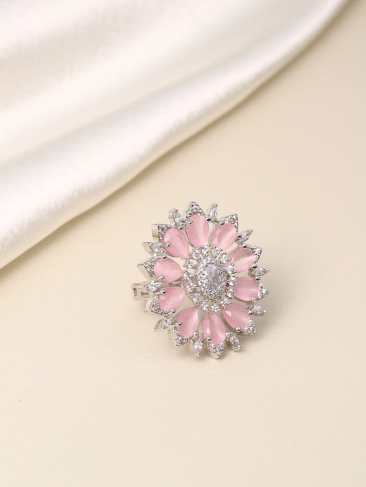 Rosy Orbit Ring with Crystal Charm