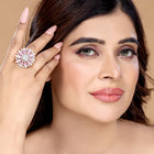 Rosy Orbit Ring with Crystal Charm