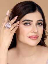 Rosy Orbit Ring with Crystal Charm