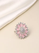 Rosy Orbit Ring with Crystal Charm