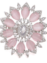 Rosy Orbit Ring with Crystal Charm