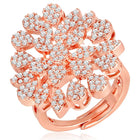Stylish Shine CZ Statement Ring by Peora. A rose gold-plated adjustable ring with CZ stones with pattern.