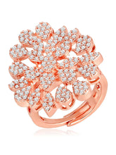 Stylish Shine CZ Statement Ring by Peora. A rose gold-plated adjustable ring with CZ stones with pattern.