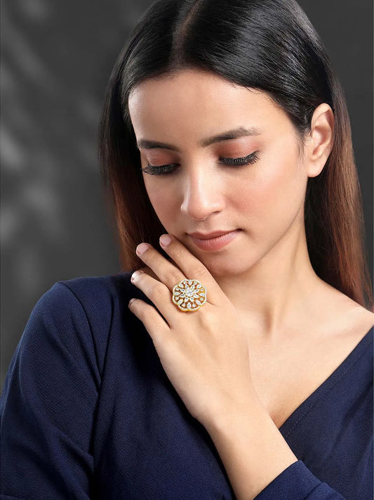 Regal Radiance Statement CZ Ring - Gold