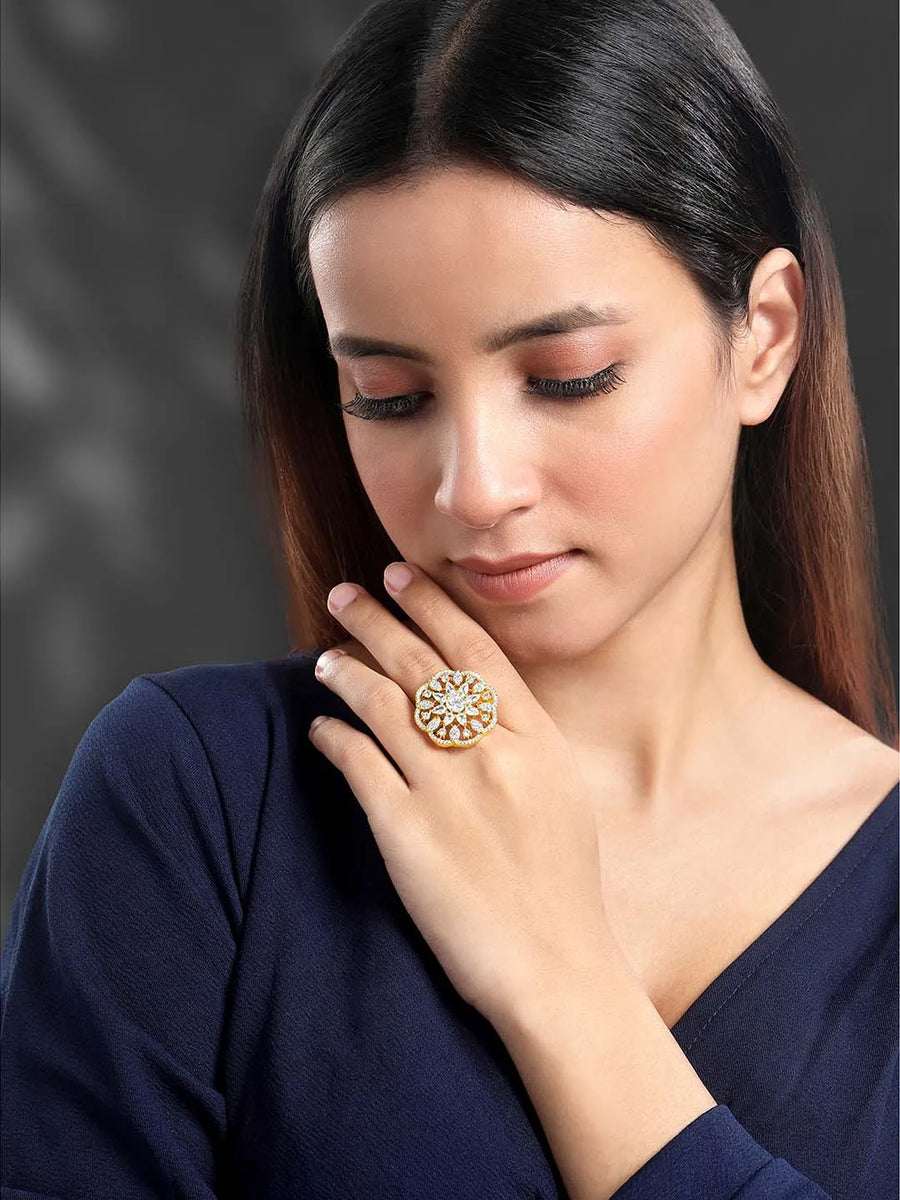 Regal Radiance Statement CZ Ring - Gold