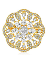 Regal Radiance Statement CZ Ring by Peora. Gold-plating adjustable ring, geometric floral pattern with cubic zirconia.