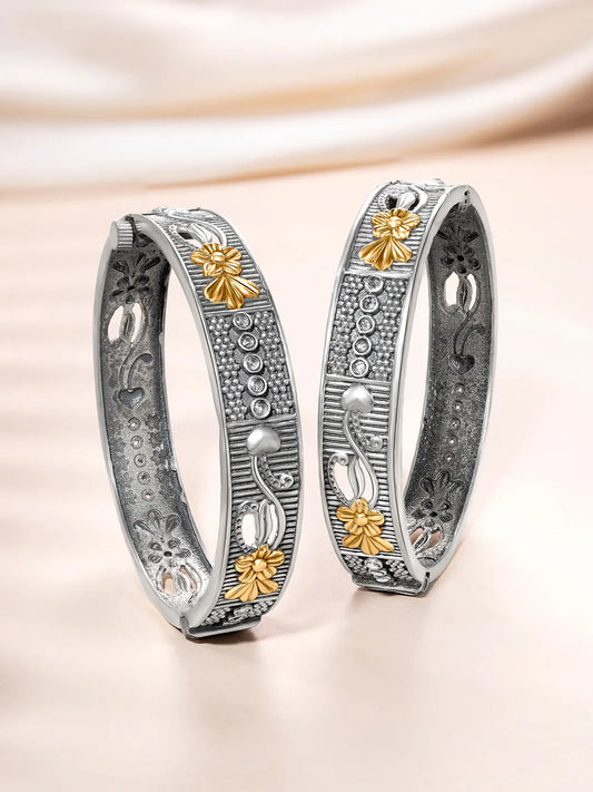 Antique Bloom Oxidized Bangle Set