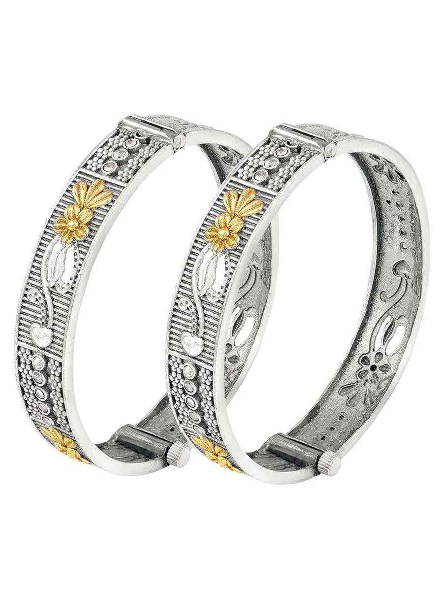 Antique Bloom Oxidized Bangle Set