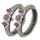 Antique Ruby Oxidized Petal Bangle Set