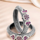 Antique Ruby Oxidized Petal Bangle Set