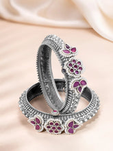 Antique Ruby Oxidized Petal Bangle Set