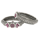 Antique Ruby Oxidized Petal Bangle Set