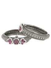 Antique Ruby Oxidized Petal Bangle Set