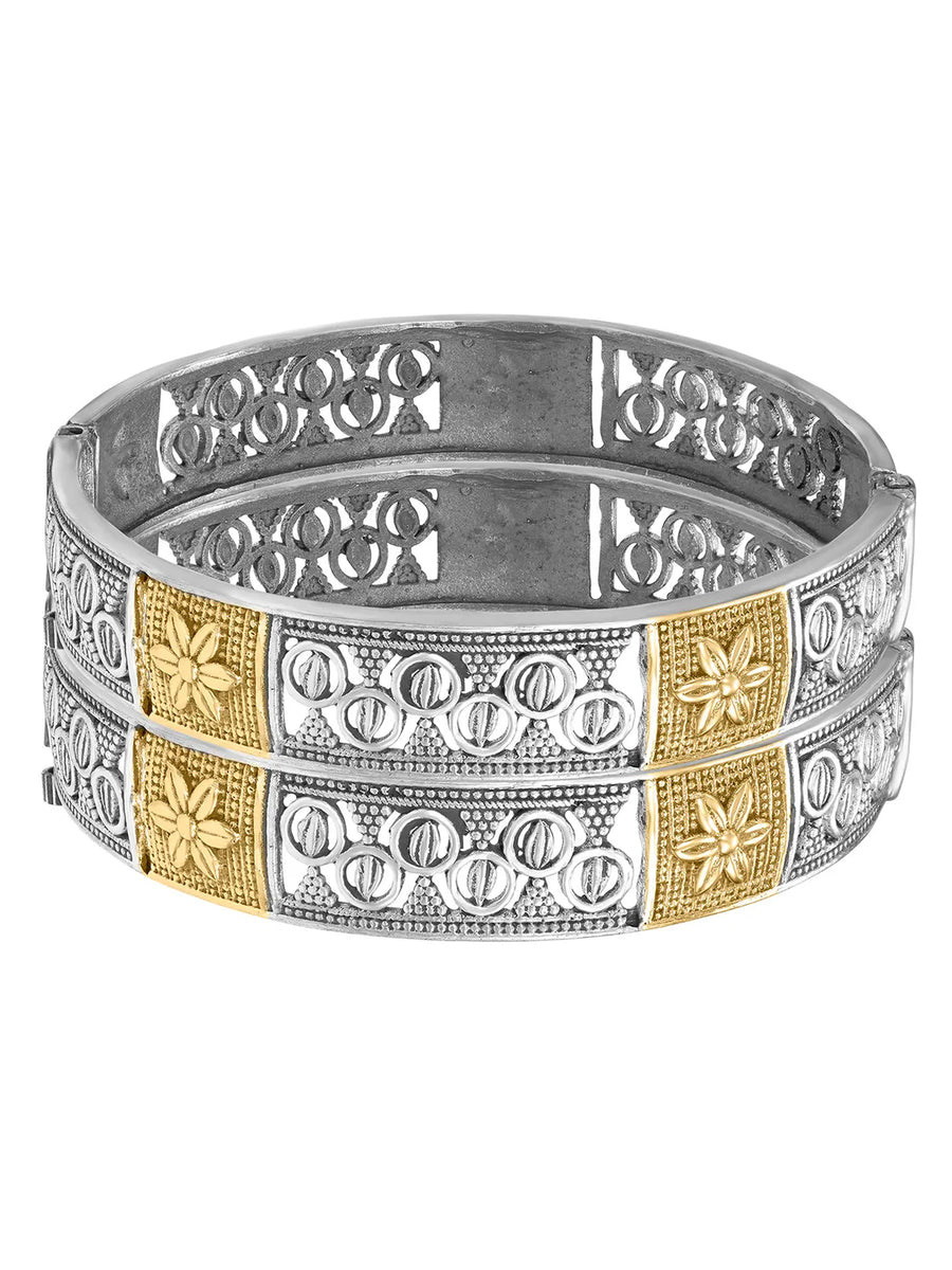 Peora Floral Elegance Oxidised Bangles - Silver