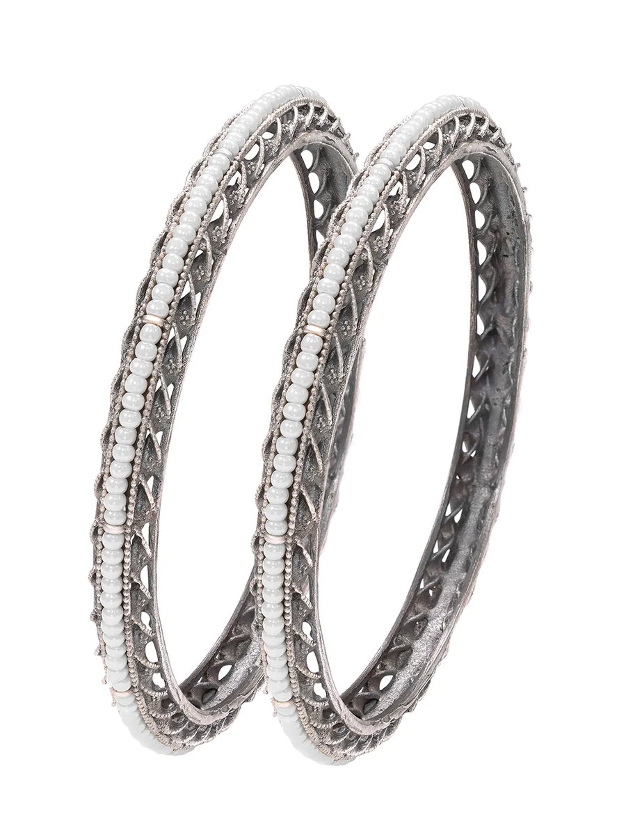 Peorea Oxidised Elegance Bangles - Silver