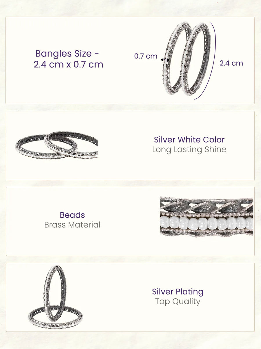 Peorea Oxidised Elegance Bangles - Silver