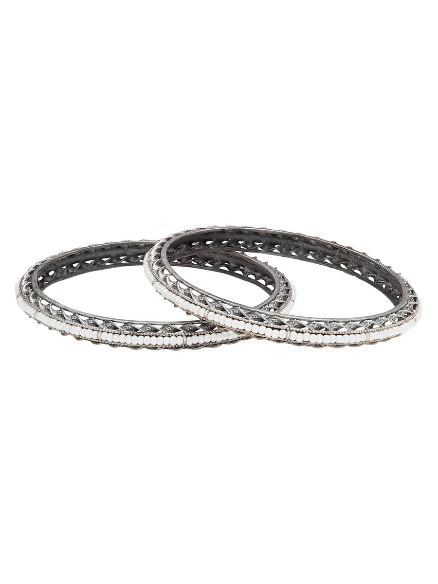 Peorea Oxidised Elegance Bangles - Silver