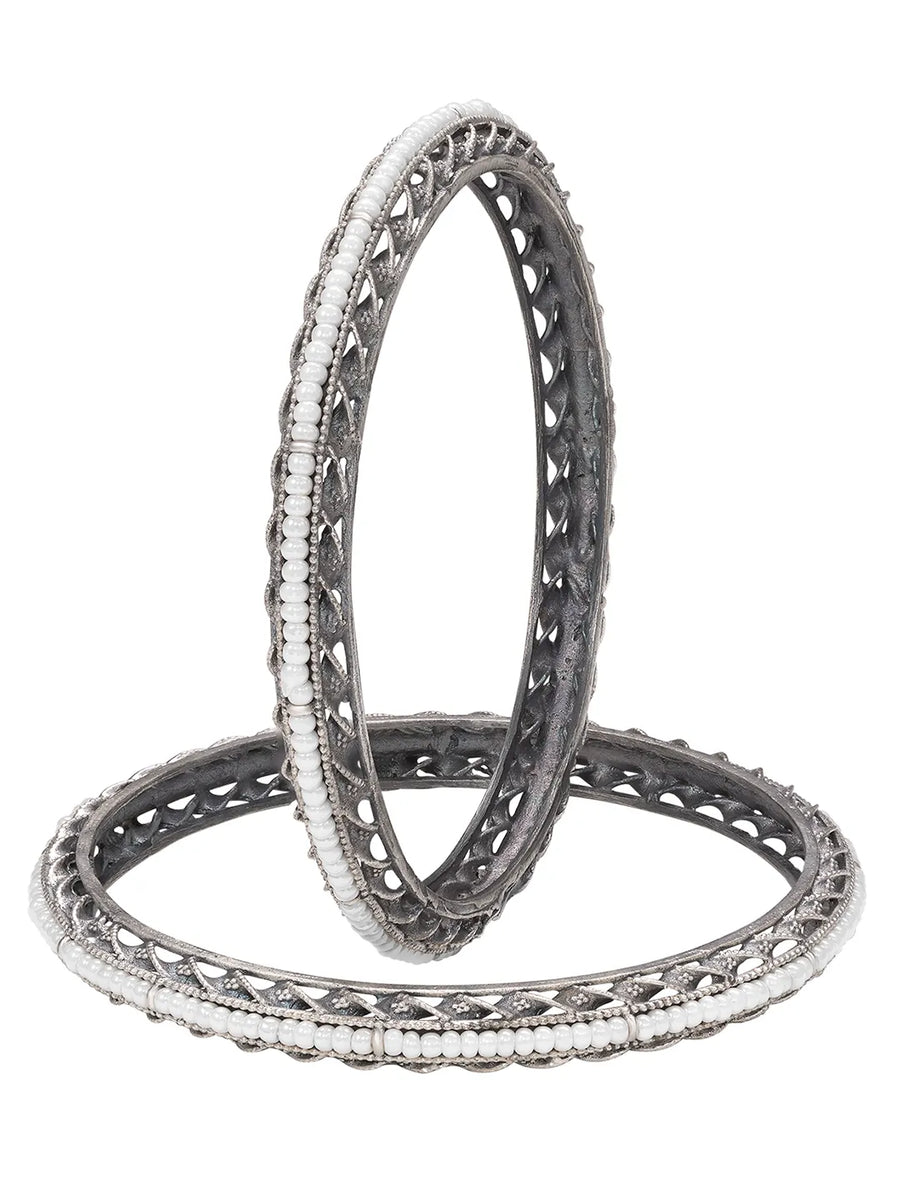 Peorea Oxidised Elegance Bangles - Silver