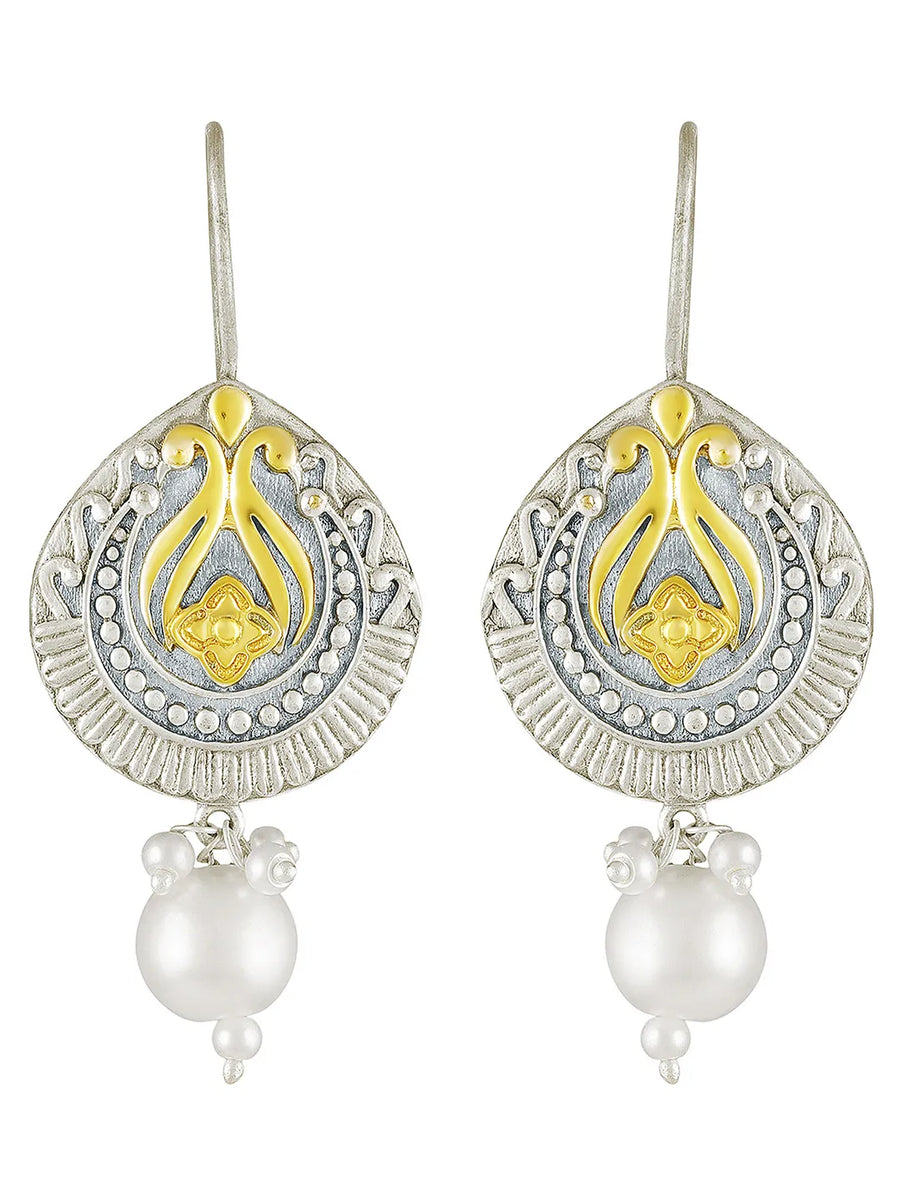 Pearl Antique Oxidized Drop Earrings