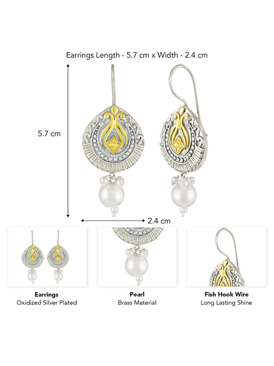 Pearl Antique Oxidized Drop Earrings