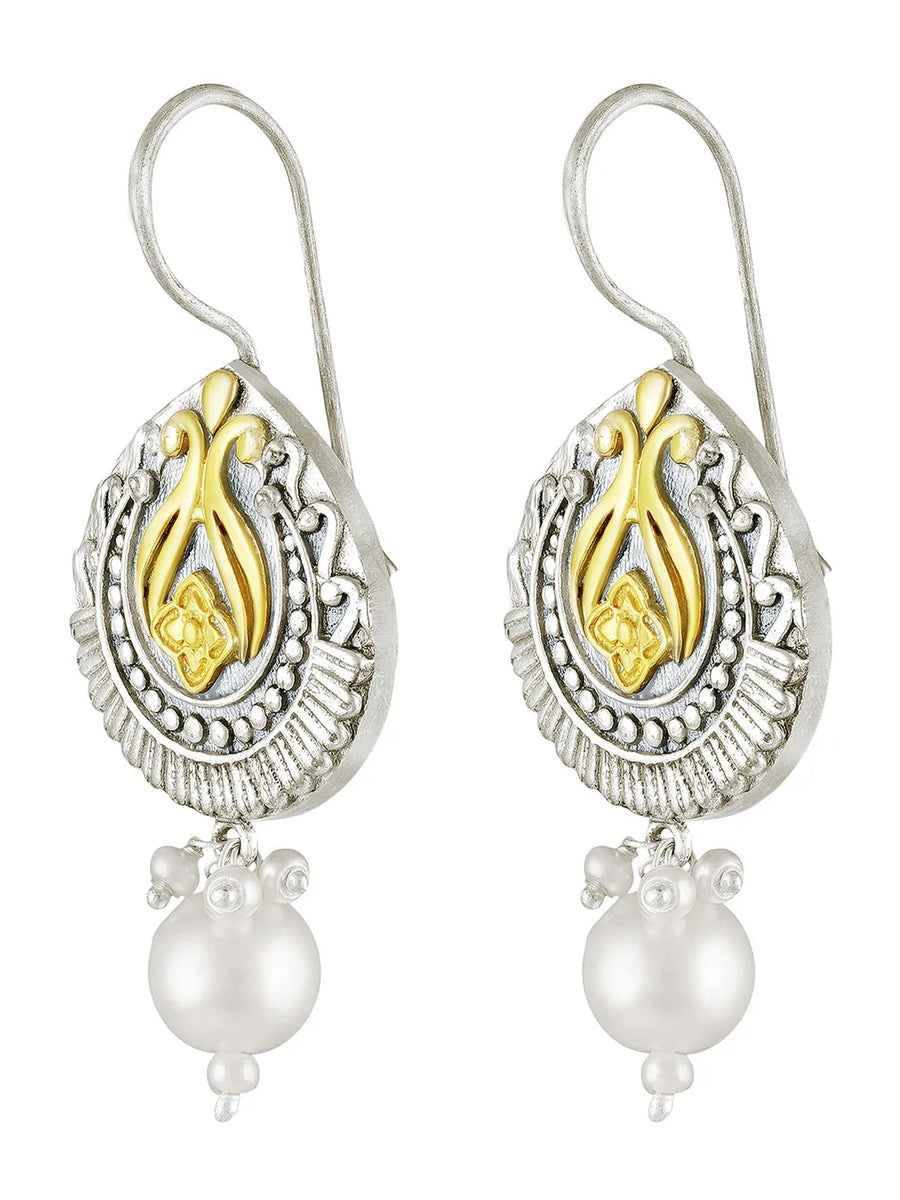 Pearl Antique Oxidized Drop Earrings
