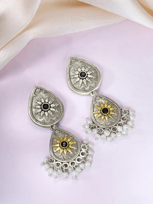 Oxidized Earrings with Teardrop Pearls