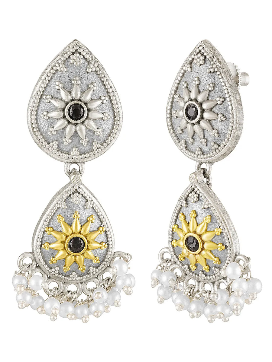 Oxidized Earrings with Teardrop Pearls