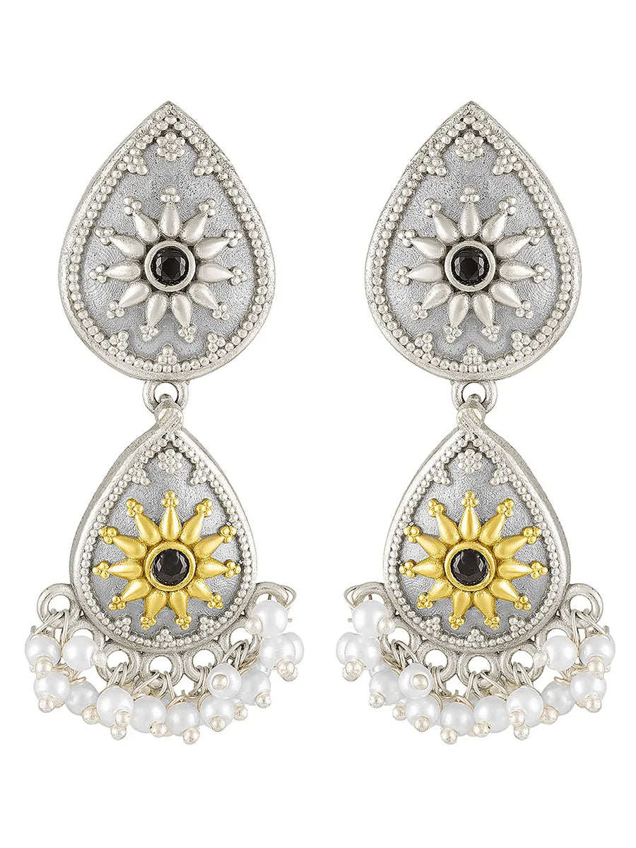 Oxidized Earrings with Teardrop Pearls