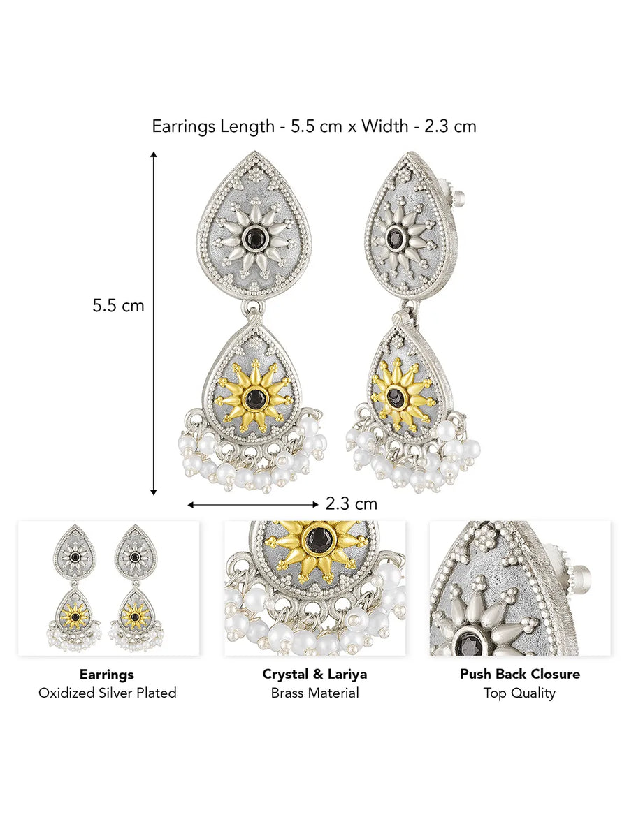 Oxidized Earrings with Teardrop Pearls